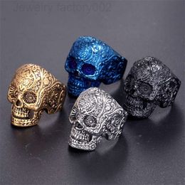 18K Gold Plated Knight Style Ring Stainless Steel Vintage Personalised Men's Ghost Ring Skull Ring