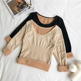 Women's Thermal Underwear Woman Thermal Underwear Winter Fleece Warm Tops Long Sleeves O Neck Clothes German Velvet Shirt Heating Fibre Thermal Clothing 231218