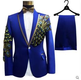 Blazers (jacket+pants+bow tie+belt)fashion suits set groom wedding prom party red black blue slim costumes blazers flower formal dress sho