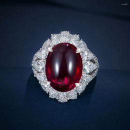 Cluster Rings 925 Silver Egg Shape Plain 12 16 Red Corundum 15 Pigeon Full Set Diamond Colourful Treasure Ring