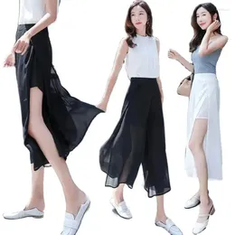 Women's Pants 2023 Summer Slit Chiffon Skirt Women Clothing High Waist Thin Dance Wide Leg Slim Tulle Capri BC370