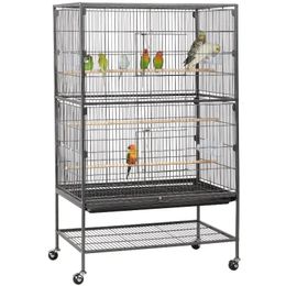 Bird Cages Metal 52" Large Rolling Cage with 3 Perches and 4 Feeders Black 231218