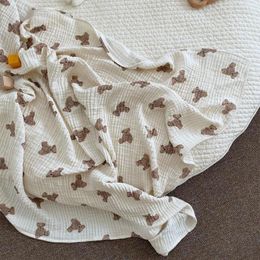 Blankets Baby Muslin 2/3 Layers Swaddle Wrapped Blanket Stroller Cover Bear Print Sleeping Bag Infants Bath Towel