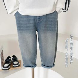 Trousers 2024 Early Spring Children's Pants Retro Light Blue Jeans Versatile For Boys And Girls In Autumn