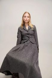 Women's Trench Coats Wool Blend Suit Jacket Mini Skirt