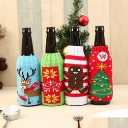 Party Favor Christmas Knitted Wine Bottle Er Party Favor Xmas Beer Wines Bags Santa Snowman Moose Beers Bottles Ers Wholesale Drop Del Dh8L4