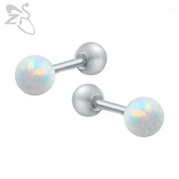 Charming Stud Earrings Round Ball Real Opal Stones Brinco Steel Pierced Ear Studs Birthday Gift For Girls Friend Bijoux1293W