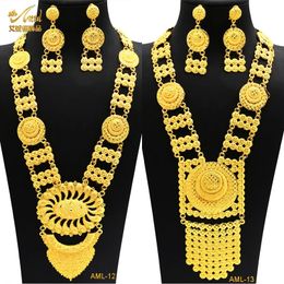 Wedding Jewellery Sets Dubai Indian Necklace Earrings Big Pendant Set Gold Colour For Women Nigeria African Bridal Party Jewellery Gifts 231216