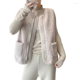 Women's Vests Women Faux Lamb Fleece Sleeveless Vest Coat With Pocket Autumn Winter Thick Fuzzy Warm Zipper Up Loose Waistcoat Cardigan