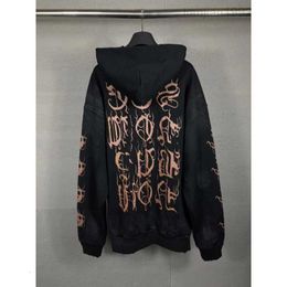 2023 Women's wear New B Home Paris Fashion Brand Legacy Sanskrit Alphabet Hand-painted Graffiti Washed and Worn Out Hoodie