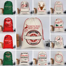 Christmas Decorations Santa Sack Drawstring Bag Gift Bags Large Heavy Canvas Bag With Reindeers Santa Claus Sack Bags Candy Bags for kids LL
