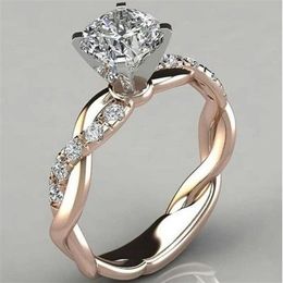 European and American alloy ring 18k rose gold plating two-tone princess diamond ring341Q