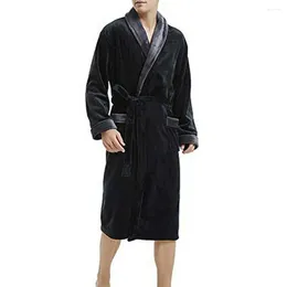 Men's Sleepwear Mens Winter Warm Casual Flannel Bathrobe Long Sleeve Plush Shawl Coral Fleece Bath Robe Lounge Nightgown Home Clothes