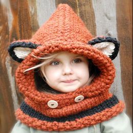 BeanieSkull Caps Winter Kids Fox Ears Handmade Beanie Hat Scarf Sets for 1~10 Year Old Children Girls Scarves 231216