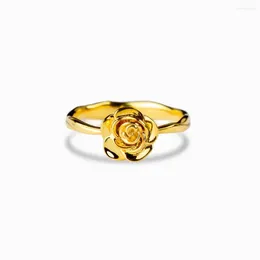 Cluster Rings 18K Gold Plated 925 Sterling Silver Vintage Flower Rose Promise For Women Retro Statement Engagement Ring Gift