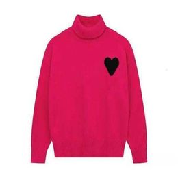 Amis Paris Fashion Designer Amisknitted High Collar Sweater Embroidered Red Heart Solid Colour Turtleneck Jumper for Men and Women w2v