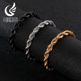 Bangle Fongten 8mm Twisted Chain Bracelet for Men Stainless Steel Black Hand Chain Bracelets Bangle Male Jewellery Gift Wholesale 231216