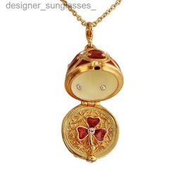 Pendant Necklaces Enamel Handmade Faberge Easter Egg Pendant Necklace Jewelry Locket Brass Vintage Crystal Cr Inside Gift To Women GirlsL231218