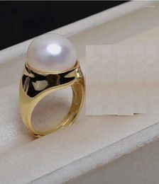 Cluster Rings Large Quantity Of 12-13mm Genuine Natural South China Sea White Earrings And Pearl Ring 925S