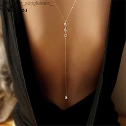 Pendant Necklaces New Fashion Front and Back Crystal Chain Necklace for Women Wedding Dress Summer Beach Sexy Bo Jewellery Back Bo ChainL231218