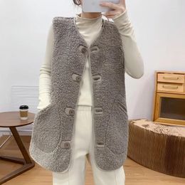 Women's Vests Women Sleeveless Single Breasted Button Jackets Pockets Two Sided Dressing Round Neck Cardigan Casual Outerwear 2023