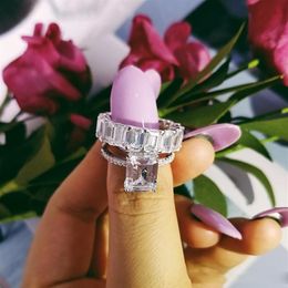 Size 5-10 Couple Rings Luxury Jewellery 925 Sterling Silver Princess Cut White Topaz CZ Diamond Gemstones Party Women Wedding Bridal231b