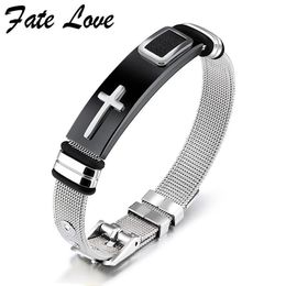 Fate Love Classic Cross Bracelet Men Jewelry Stainless Steel Mesh Length Adjustable Gold Color Fashion Mens Jewellery Bracelets300H