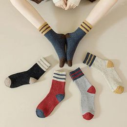 Women Socks Extra Loose Ankle Soft Breathable Women's Striped Crew With Fleece Lining 5 Pairs Of High Elastic For Comfort
