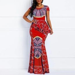 Clothing Women African Traditional Clothes Maxi Pleated Wax Mermaid Dresses for Women Bazin Rich Party Evening Africa Print Dress Elegant 2