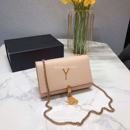 Ysaint Katee Tassel Bag Chain Bar Caviar Sunset Fashion Diagonal Shoulder Top Cow Leather Flip Wallet Letter Makeup 2023 Evening Lady Girl Purse Wallet