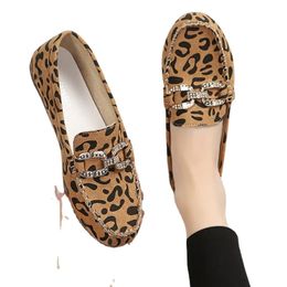 Dress Shoes Leather Women Flats Brand Handmade Moccasin Fashion Leopard Print Driving 231218