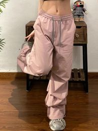Women's Pants HOUZHOU Y2K Pink Cargo Parachute Women Hip Hop Techwear Oversize Pleated Sweatpants Korean Style Wide Leg Baggy Trousers