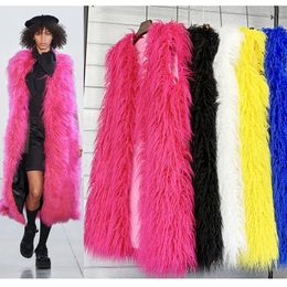 Women's Fur Faux Fur Faux Mongolia Sheep Fur Women Long Vest Colorful Warm Faux Fur Big Size Plush Coats Female Jacket Autumn Winter Furry Outerwear 231216