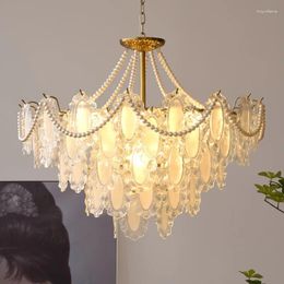 Pendant Lamps Full Spectrum French Chandelier Modern Minimalist Internet-Famous Crystal Pearl Creative Cosy And Romantic Living Room