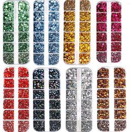 Nail Art Decorations 12 Grids Multi Sizes Glass Flat Back Rhinestones SS6-SS30 Crystal AB Clear Round Glitter Gems For DIY