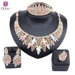 Luxury Nigerian Women Wedding Jewelry Sets Chunky Necklace Earrings Bangle Ring Bridal Dubai Gold Jewelry Set262D