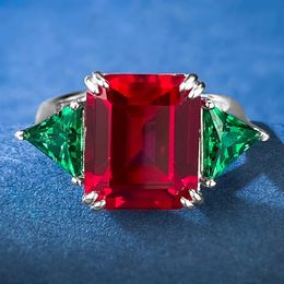 Wedding Rings SpringLady 100% 925 Sterling Silver Emerald Cut 10*12MM Lab Ruby Gemstone Cocktail Party Ring For Women Engagment Fine Jewellery 231218