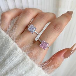 Cluster Rings Selling S925 Sterling Silver Ring Fashion Jewellery Pink White 8 MM Zircon For Women Engagement Wedding Gift Wholesale