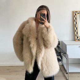 Women's Fur Wepbel Lapel Leather Coat Women Long Sleeve Solid Colour Faux Jacket Loose Mid-Length Clothing Jackets Outwear