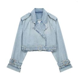 Women's Jackets Denim Jacket High Street Frayed Blue Coat Top Female Cropped Women Chic Lady For