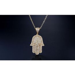 Full Rhinestone Zircon Hip Hop Bling Pendant Necklace Cross Link Chain 24 Inch Out Women Men Couple Ice Hamsa With Cz Jewelry2962