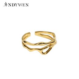 Wedding Rings ANDYWEN 925 Sterling Silver Circle Plain Resizable Rings Geometric Irregular Party Rock Punk Circle Jewellery Gift 231218