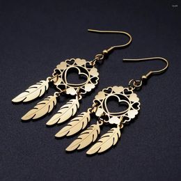 Dangle Earrings 316 Stainless Steel Heart Dream Catcher Unique Drop Earring For Women Fashion Jewelry Wholesale Never Tarnish