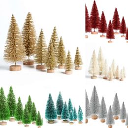 New Christmas Toy Supplies 8pcs Artificial Christmas Tree Tabletop Xmas Ornament Winter Crafts for Holiday Party Home Decor Mini Xmas Tree Sisal Silk Cedar