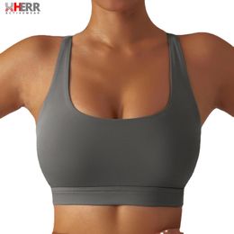 set XHERR Sustainable Wide Strap Sports Bras for Women Athletic Racer Back Exercise Workout Top High Impact Gym Activewear Bra