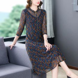 Casual Dresses 2023 Versatile Silk Printed Dress Women's Summer Fashion Elegant Loose Fit Leisure Holiday Party Vestidos