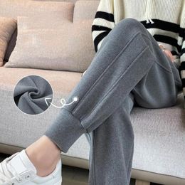 Women's Pants Wide-leg Loose Fit Trousers Cosy Plush Winter Sweatpants With Elastic Waist Pockets For Women Soft Warm Ankle-banded