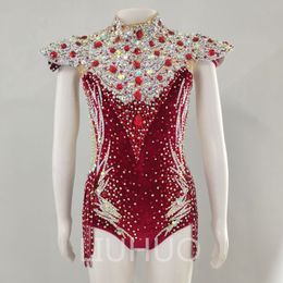 LIUHUO Rhythmic Gymnastics Leotards Girls Women Red Competition Artistics Gymnastics Performance Wear Crystals