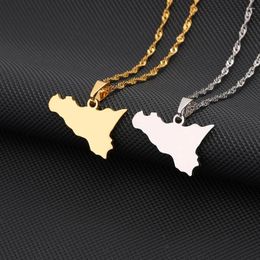 Pendant Necklaces SONYA Italy Sicily Map Necklace For Women Girls Italian Sicilia Stainless Steel Jewellery Ethnic Party Birthday Gifts