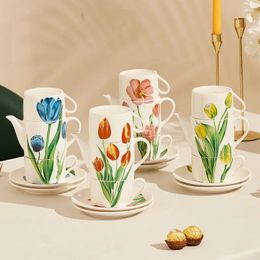 Cups Saucers Nordic Tulip Coffee Cup Set 2Cups And 1 Teapot Afternoon Tea Ceramic Mug Korea Mugs For Girls